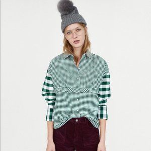 Zara Trafaluc Contrasting Checked Top Green sz XS
